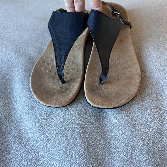 Vionic Sandal Women 9.5 Rest Kirra Strap Orthotic Leather Black TVW5126 Thong - Picture 2 of 9